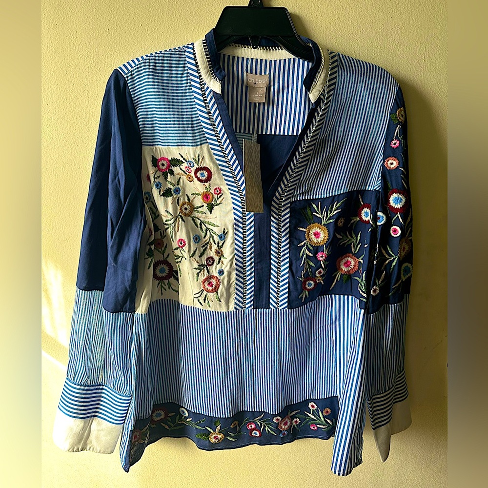 NWT - Chico’s Patchwork Embroidery Top